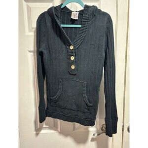 Roxy Vintage Women's Blue Hooded Chunky Knit Hooded Sweater XL 100% Cotton